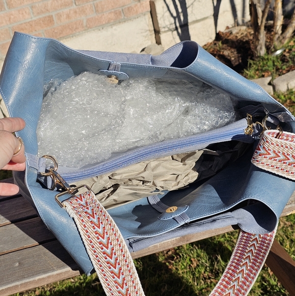 NWOT ah.dorned blue faux suede bag - Picture 2 of 7